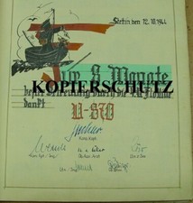 U-BOOT-KRIEG DOKUMENT U 870 EINTRAGUNG G&Auml;STEBUCH 4.U.-FLOTTILE in Stettin