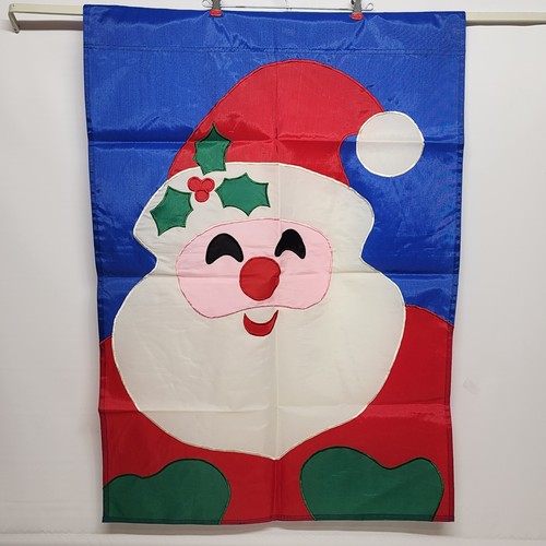 Christmas Santa Claus Decorative Heavy Nylon Yard Flag 39" x 27" Sewn Colorful - Picture 4 of 5