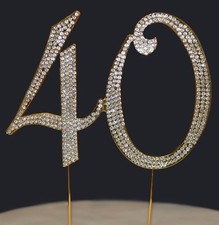40 GOLD Cake Topper  Premium Sparkly Crystal Rhinestones  40th Anniversa..