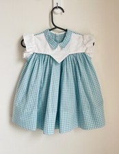 Vintage 12 Mo Girls Dress 1950s 60s Cotton Blue Gingham WUC Spring Easter