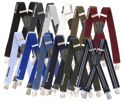 No.2   X-Form Hosenträger, 40 mm mit 4 extra starken Alligatorclips viele Farben