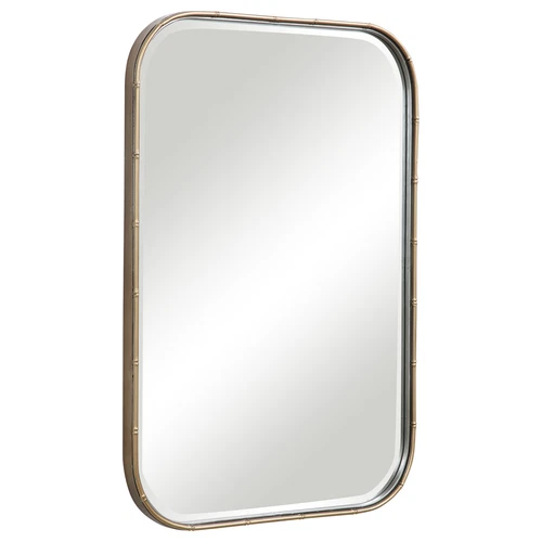 Minimalist Gold Metal Bamboo Wall Mirror Vanity Round Edge Rectangle Asian - Picture 6 of 8