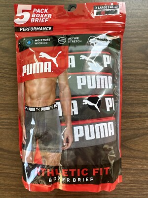 Puma Mens X-Large (40-42) 5 Pack Athletic Fit Performance Boxer Brief