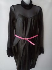 AMAZING LACE FAUX LEATHER SEXY PARTY BLACK WOMENS LADIES DRESS SIZE 12 (EU 40)N1