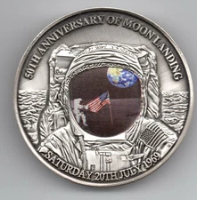 3D Dome Moon Surface Silver Coin 1st Man Landing U C Old Apollo 1969 Sci-Fi USA