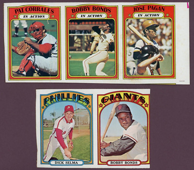 1972 Topps High # Uncut Blank Back Panel Lot, #711 Bobby Bonds, #712 ...