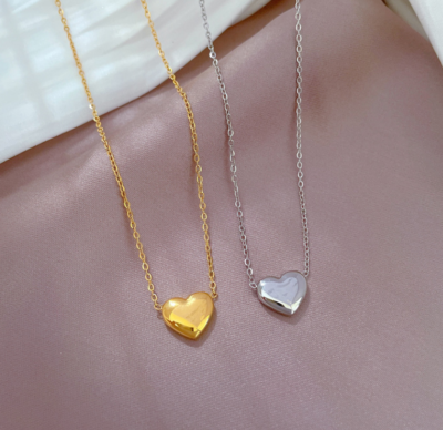 Stainless Steel Heart Pendant Necklace - Silver/Gold Tone, 16.5"+1.5" Chain, Women's Jewelry Gift