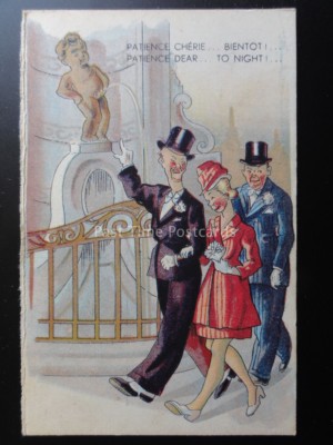  Manneken PIS: Romanze ''GEDULD LIEBE.... BIS NACHT!!!!!'' Alte Postkarte