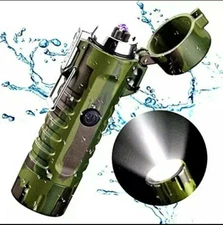Dual Arc Electric Plasma Lighter with LED Flashlight for Camping  and Survival.
