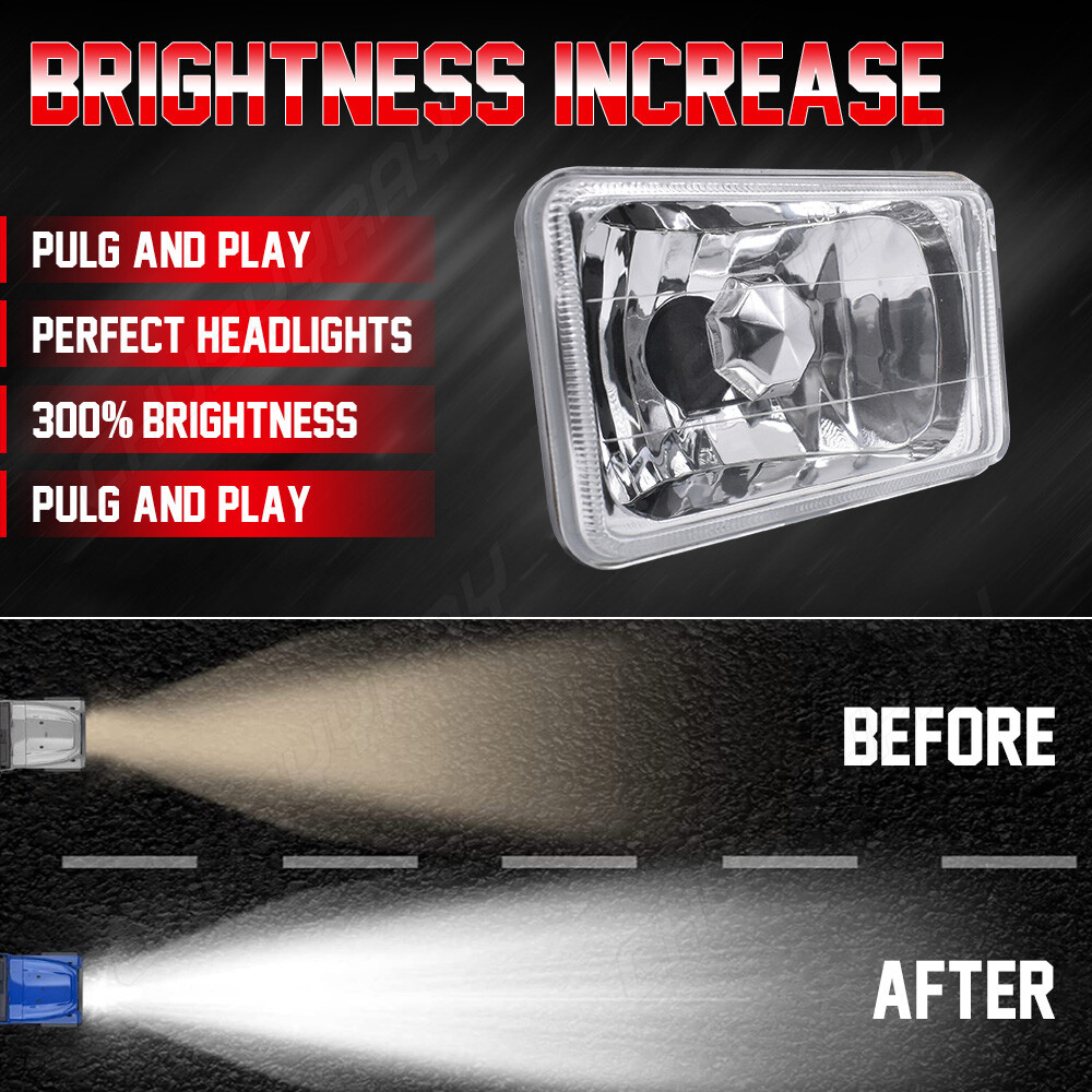 For Ford Mustang 197986 Pair DOT 4x6" LED Headlights Red DRL Hi/Lo