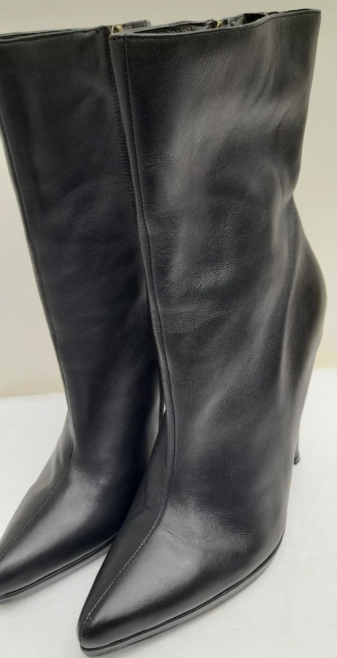 COLIN STUART Black Leather Zip Mid Calf High 4” Heel Fashion Boots Size UK 5  - Image 2 of 4