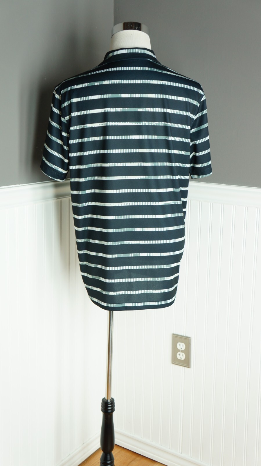 Nike Shirt Men's Large Short Sleeve Polo Dri Fit Black White Striped