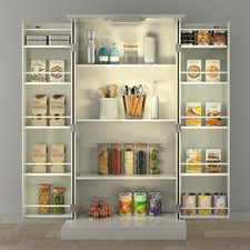 50" LED Kitchen Pantry Cabinet White Storage Cabinet Food Pantry W/ Doors