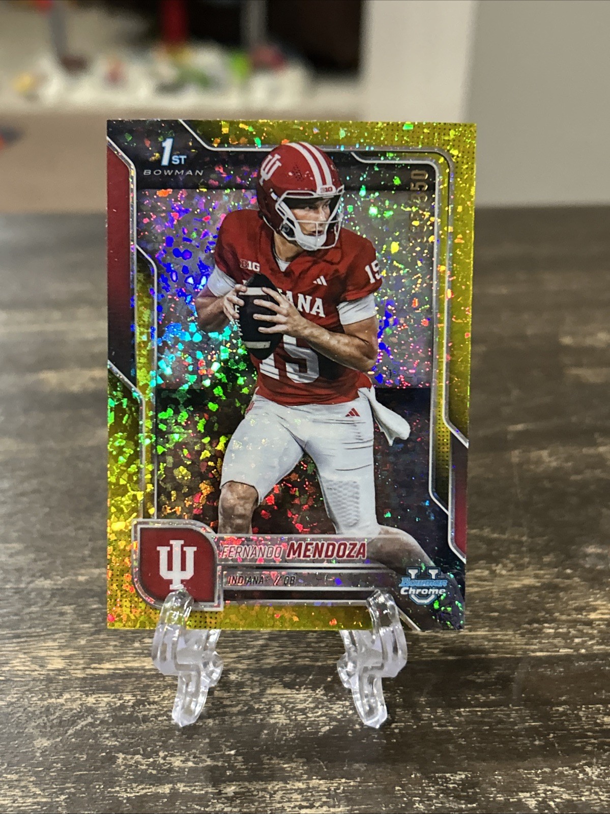 2025 Bowman Chrome U Fernando Mendoza Yellow Mini-Diamond Refractor 1st /350 (1)