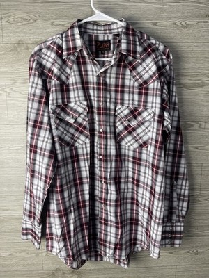 Plains Western Wear Shirt Mens M Man Red Plaid Pearl Snap