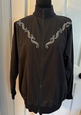 Vintage Black Jacket Silver/Gold Gems Full Zip USA Made Cotton Sportswear Large
