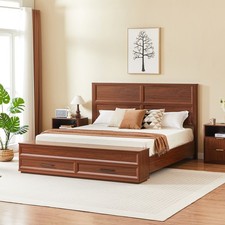 King Size Bed with 3D Geometric Headboard & Storage Bench - 4-Drawer Storage