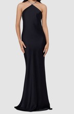 Betsy  Adam Women's Black Pav -Bead Rhinestone Satin Halter Ball Gown Size 4