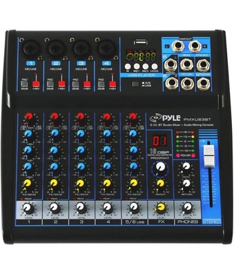 Pyle 6-Channel Professional Audio Mixer - USB - Bluetooth 48V Phantom Power
