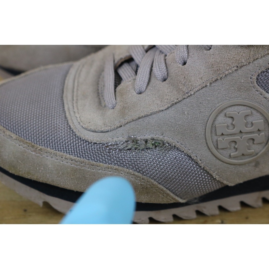 Tory Burch Sneakers Womens 8.5M Gray Leather Sawtooth Logo Shoes Athletic thumbnail 7