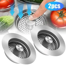 2PCS 5-in-1 Pop-up Kitchen Sink Stopper Strainer Rustproof Drain Filter for Home