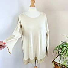 Cream Gold Knit Jumper UK 16 Sparkly With Angora Christmas Lagenlook Quirky