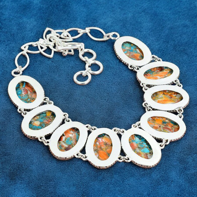 Collar Naranja Espinoso Ostra Turquesa Plata de Ley 925 Boho Joyería Regalo Foto 4 de 4