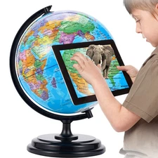 3D AR Large World Globe on Stand 10" W/USB LED Light 360° Illuminated Night Lamp
