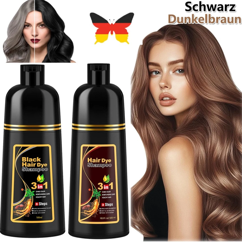 IIIMEIDU 3in1 Shampoo Permanent Black Hair dye Haarfärbeshampoo für Männer & Frauen 500ml