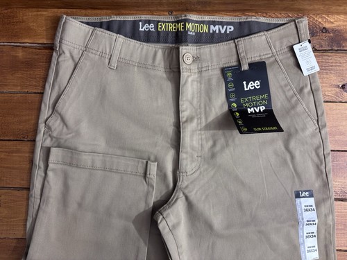 Lee MVP Chino Pant Men 36x34 Beige Extreme Comfort SLIM STRAIGHT Performance NEW