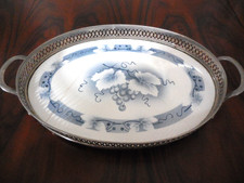 Tablett Jugendstil Keramikboden ca.. 1910 Weinlaubmuster oval 25 cm x 18 cm