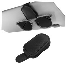 Sunglass Holder for Car Visor, Magnetic Leather Sunglasses Holder and 1 Black