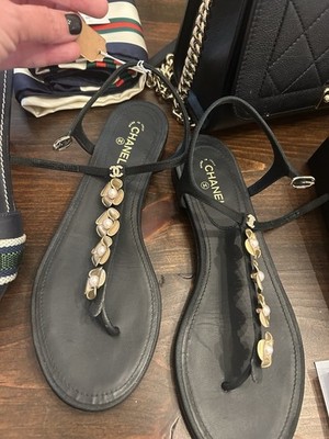 Ladies Chanel Flower Pearl Sandals Black | eBay