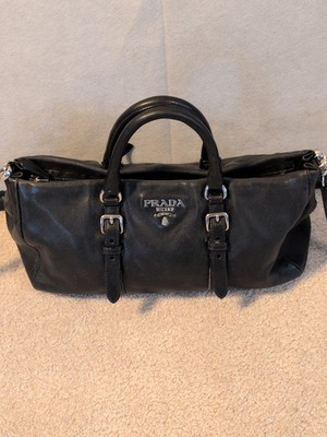 PRADA EAST WEST RE-EDITION 2-WAY SATCHEL CROSSBODY BLACK, SILVER HARDWARE EUC