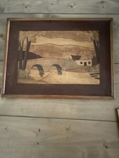 Antique Large OOAK Rare Marquetry Wooden Picture Gallery Wall Rustic Farmhouse 
