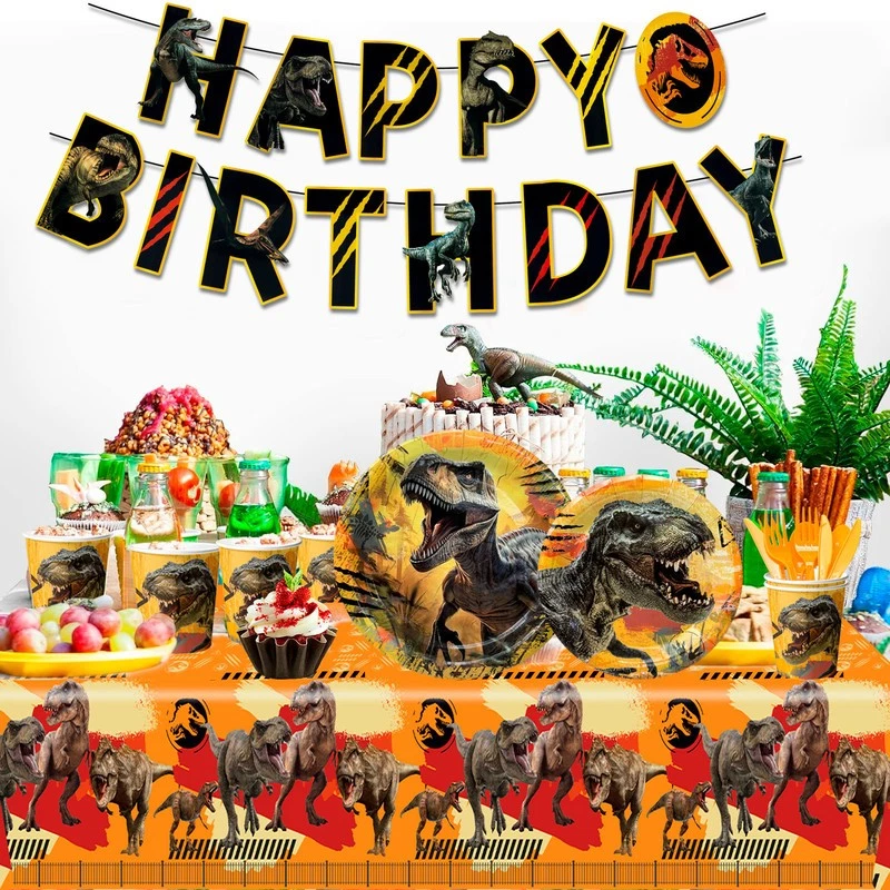 Juego de decoraciones de fiesta de cumpleaños de dinosaurios globos Dino jurásico para niños niños Foto 3 de 4