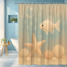 Cute Underwater Shower Curtain with Fish and Starfish Design