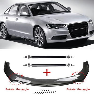 For Audi A6 RS6 S6 Carbon Fiber Style Front Bumper Lip Spoiler Body+Strut Rods