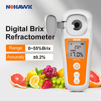 Digital Brix Refractometer Range 0-55%,±0.2% Precision Auto Temperature Compensa