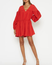 ANTHROPOLOGIE 4S13NNA Marina Dress Red Boho Tiered  Long sleeve Size Small