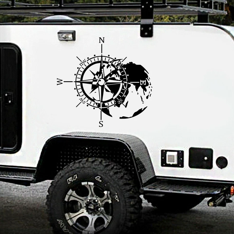 Black Earth Compass Graphics Vinyl Sticker for Truck SUV Car Hood Body Side Door - Image 4 of 4