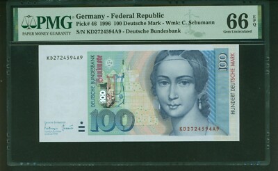 Germany 100 Deutsche Mark 1996 P.46 PMG Gem UNC 66 | eBay