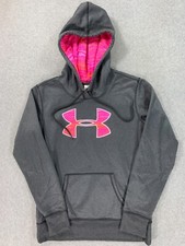 Under Armour Logo Polyester Hoodie Sweatshirt Women's Small Pink/Gray