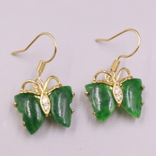 Hot Real 18K GP Alloy Green Jade Women Lucky Butterfly Earrings Hoop 28 17mm