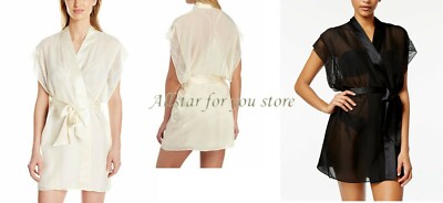 Calvin Klein CK Black Endless Silk Lace Robe QS567 Ivory XSmall