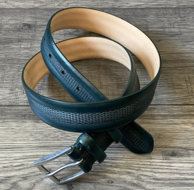 PAUL SMITH DUNKELGRÜNER LEDERGÜRTEL MIT BOMENKANTE GRÖSSE 30 HERGESTELLT IN SPANIEN EINZELHANDEL £130