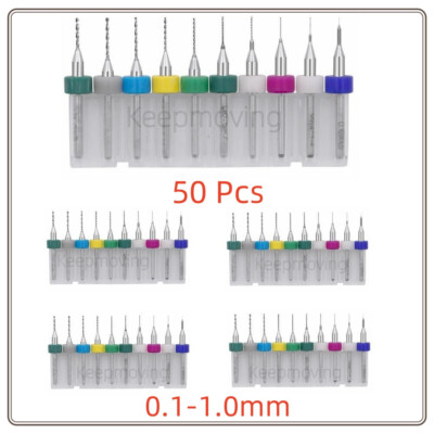 50PCS Carbide Micro Mini Drill Bits Set 0.1-1.0mm PCB Driiling for CNC Engraving