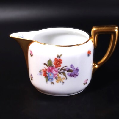 Rosenthal AIDA Open Creamer Pink & Purple Flowers and Heavy Gold Accents Germany