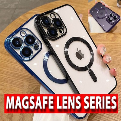 For iPhone 16 15 Plus 14 13 12 11 Max Slim Clear MagSafe Magnet Shockproof Case
