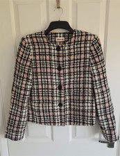 Kaleidoscope Womens Pink Black White Boucle Collarless Short Jacket Size 12